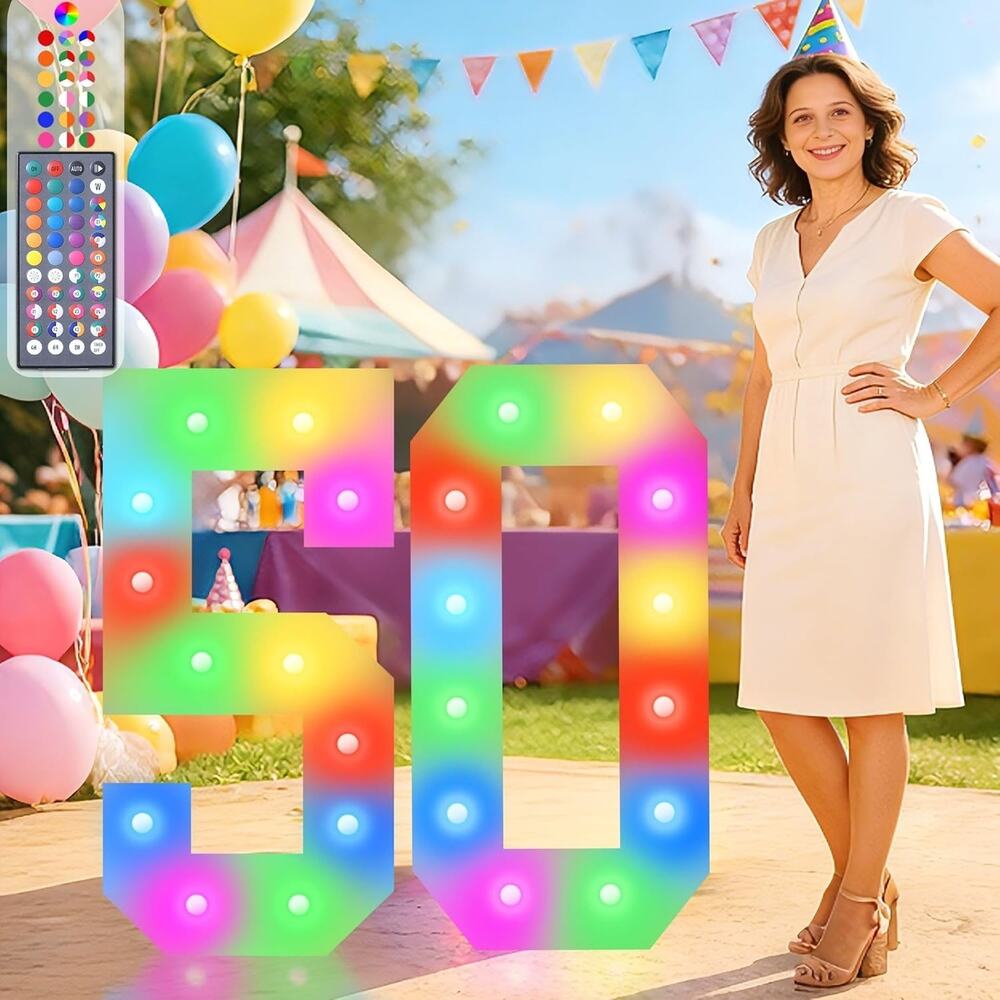 Pooqla Number 50 RGB Light Up Birthday Decoration 2.4 FT 34 Colors New